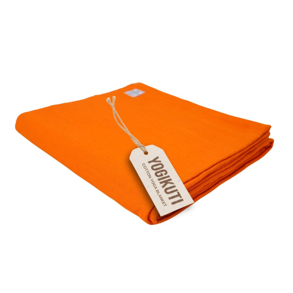 Yogikuti Iyengar Cotton Yoga Blanket Set of One Thick Handwoven Yoga Blankets for Restorative Yoga, Meditation & Pranayama Premium Cotton Yoga Blanket for Support & Comfort in Pranayama (Orange)