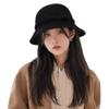 Women Wool Bowler Hat Warm Cloche Bucket Vintage Church Bucket Round Felt Hat with Bowknot Ladies Elegant Headwear for Party Black view 1