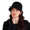 Women Wool Bowler Hat Warm Cloche Bucket Vintage Church Bucket Round Felt Hat with Bowknot Ladies Elegant Headwear for Party Black view 2