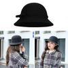 Women Wool Bowler Hat Warm Cloche Bucket Vintage Church Bucket Round Felt Hat with Bowknot Ladies Elegant Headwear for Party Black view 3