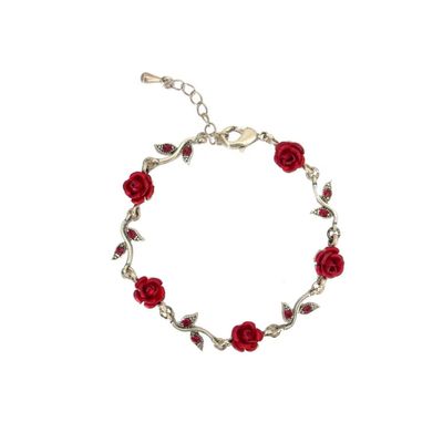 1~3Pcs Gold Plated Rose Flower Jewelry For Women Red Rose Flower Pendent Long Necklaces Dainty Rose Flower Dangle Earrings Rose Bracelet(Rose Bracelet)