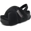 KuaiLu Womens Fuzzy Criss Cross Band Platform Slippers Back Strap Arch Support Furry Faux Fur Ladies Open Toe Slingback Slide Cozy Soft Plush Fleece Comfy House Shoes Sandals Indoor Outdoor Black 8 view 1
