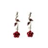 1~3Pcs Gold Plated Rose Flower Jewelry For Women Red Rose Flower Pendent Long Necklaces Dainty Rose Flower Dangle Earrings Rose Bracelet(Rose Earrings) view 1