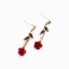 1~3Pcs Gold Plated Rose Flower Jewelry For Women Red Rose Flower Pendent Long Necklaces Dainty Rose Flower Dangle Earrings Rose Bracelet(Rose Earrings) view 2