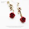 1~3Pcs Gold Plated Rose Flower Jewelry For Women Red Rose Flower Pendent Long Necklaces Dainty Rose Flower Dangle Earrings Rose Bracelet(Rose Earrings) view 4