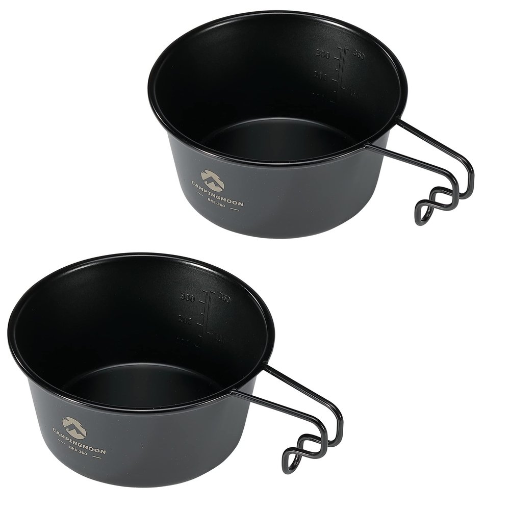 camping moon BKS-360-2P Camping Cup, Stainless Steel, Black Deep, Black Shella, 12.2 fl oz (360 ml), Set of 2