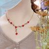 Fuqimanman2020 1~3Pcs Gold Plated Rose Flower Jewelry For Women Red Rose Flower Pendent Long Necklaces Dainty Rose Flower Dangle Earrings Rose Bracelet(3Pcs) view 4