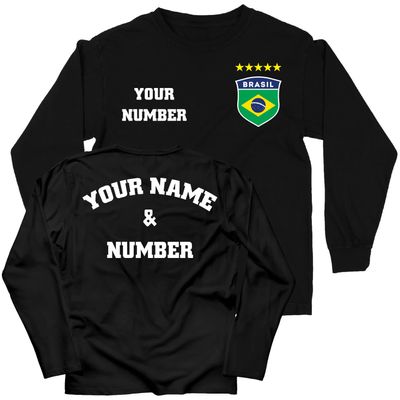 lepni.me Kids T Shirt Brazil Football Jersey Your Name and Number | Brazilian Personalised Flag Badge Custom | World Cup 2022 (7-8 Years Black Multi Color)