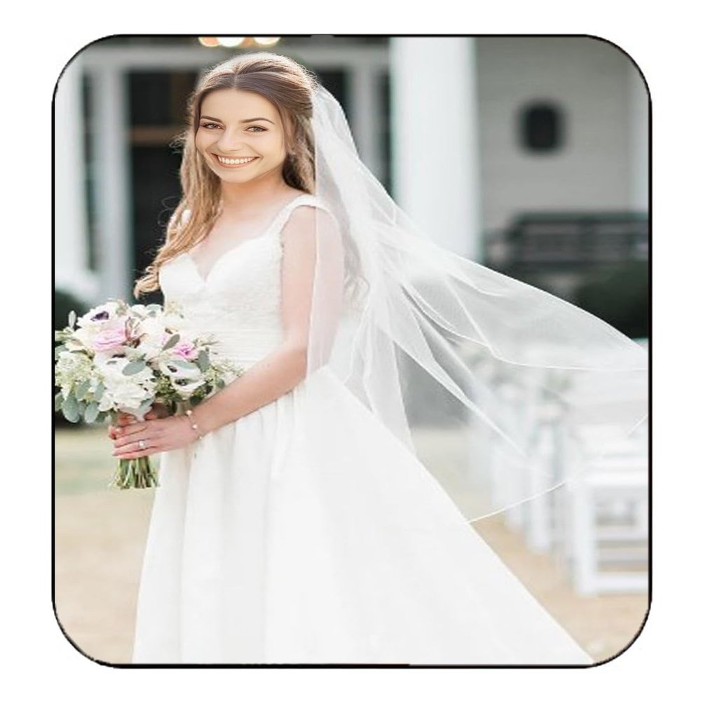 HEREAD 1 Tier Bride Wedding Veil Fingertip Length Short Bridal Tulle Veils with Comb and Pencil Edge (Ivory)