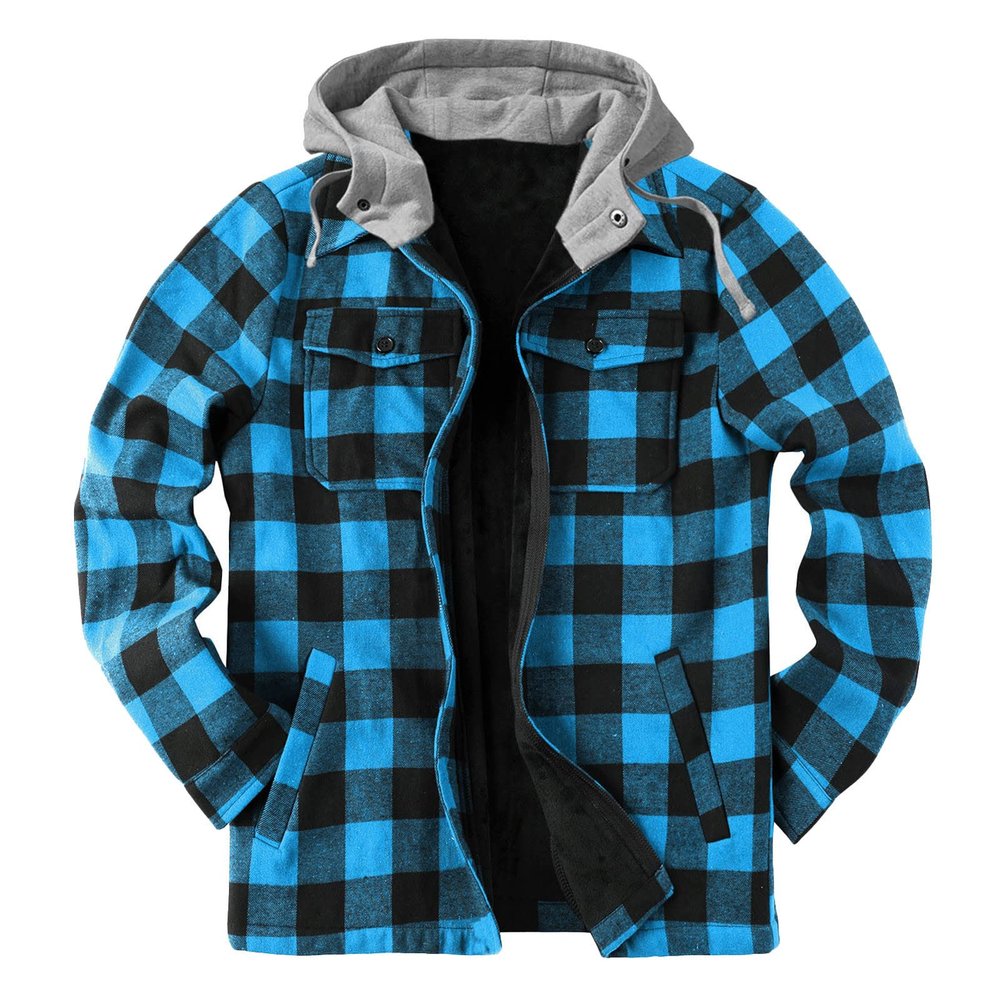 QWENTMTNTY WABEOR Fleece Lined Flannel Shirt for Men Long Sleeve Plaid Warm Sherpa Jacket Thicken Casual Button Down Shirts Outwear