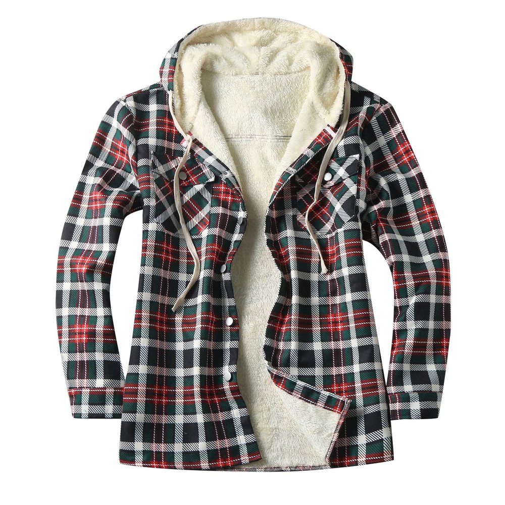 QWENTMTNTY WABEOR Fleece Lined Flannel Shirt for Men Long Sleeve Plaid Warm Sherpa Jacket Thicken Casual Button Down Shirts Outwear