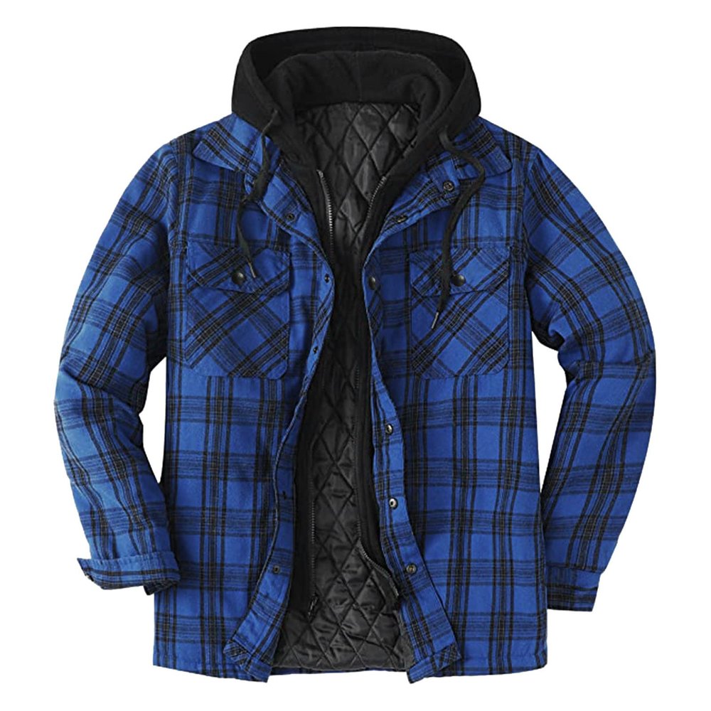 QWENTMTNTY WABEOR Fleece Lined Flannel Shirt for Men Long Sleeve Plaid Warm Sherpa Jacket Thicken Casual Button Down Shirts Outwear