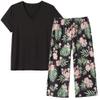 Vozanet Women's V Neck Sexy Pajama Sets Capri Sleepwear Elegant Floral Patterns Nighty Plus Size S-4XL, Black-Floral, 2X-Large view 1