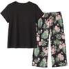 Vozanet Women's V Neck Sexy Pajama Sets Capri Sleepwear Elegant Floral Patterns Nighty Plus Size S-4XL, Black-Floral, 2X-Large view 2