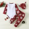 Infant Boys Girls Long Sleeve Christmas Plaid Cartoon Snowflake Printed Romper Girls Clothes Outfits (Red, 3-6 Months) view 2
