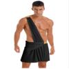dPois Sissy Mens Ancient Rome Costume Halloween Cosplay Party One Shoulder Strap Suspender Ruffle Skirt Black 3X-Large