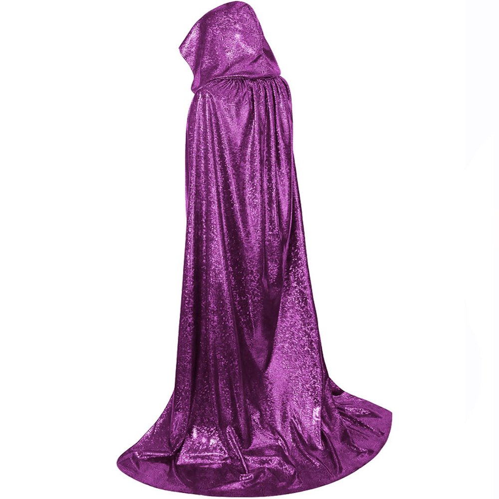 GRAJTCIN Womens Mardi Gras Purple Cape with Hood Full Length Hooded Cloak Witch Shiny Raven Mens Snake Costume(43", Purple)