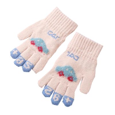 Children Gloves, Kid's Winter Mittens Car Print Gloves Children Stretchy Warm Gloves Boys or Girls (Beige, One Size)