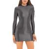 YiZYiF Women's Long Sleeve Bodycon Tight Pencil Dress Oil Glossy Sheer Micro Mini Dress Clubwear Dark_Gray X-Large view 3