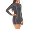 YiZYiF Women's Long Sleeve Bodycon Tight Pencil Dress Oil Glossy Sheer Micro Mini Dress Clubwear Dark_Gray X-Large view 4