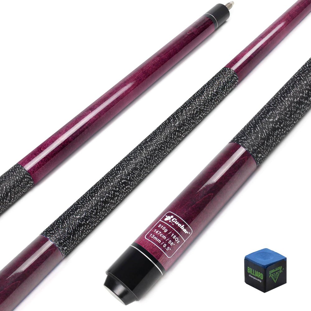 CUEBAR Purple Pool Cue 18oz - 58" 2-Piece Maple Billiard Stick with 13mm Tip & Linen Grip - Lightweight Design for Enhanced Control & English Shots