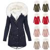 TIMIFIS Coats for Women Winter 2024 Oversized Puffer Jacket Thicken Lined Overcoat Fleece Warm Outerwear with Fur Hood view 2
