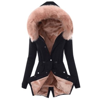 TIMIFIS Puffer Jacket Womens Plus Size Thick Coats Chunky Lined Overcoats Solid Zipper Winter Outerwear with Fur Hood
