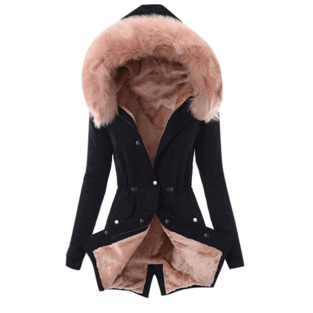 TIMIFIS Puffer Jacket Womens Plus Size Thick Coats Chunky Lined Overcoats Solid Zipper Winter Outerwear with Fur Hood