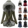 TIMIFIS Puffer Jacket Womens Plus Size Thick Coats Chunky Lined Overcoats Solid Zipper Winter Outerwear with Fur Hood view 2
