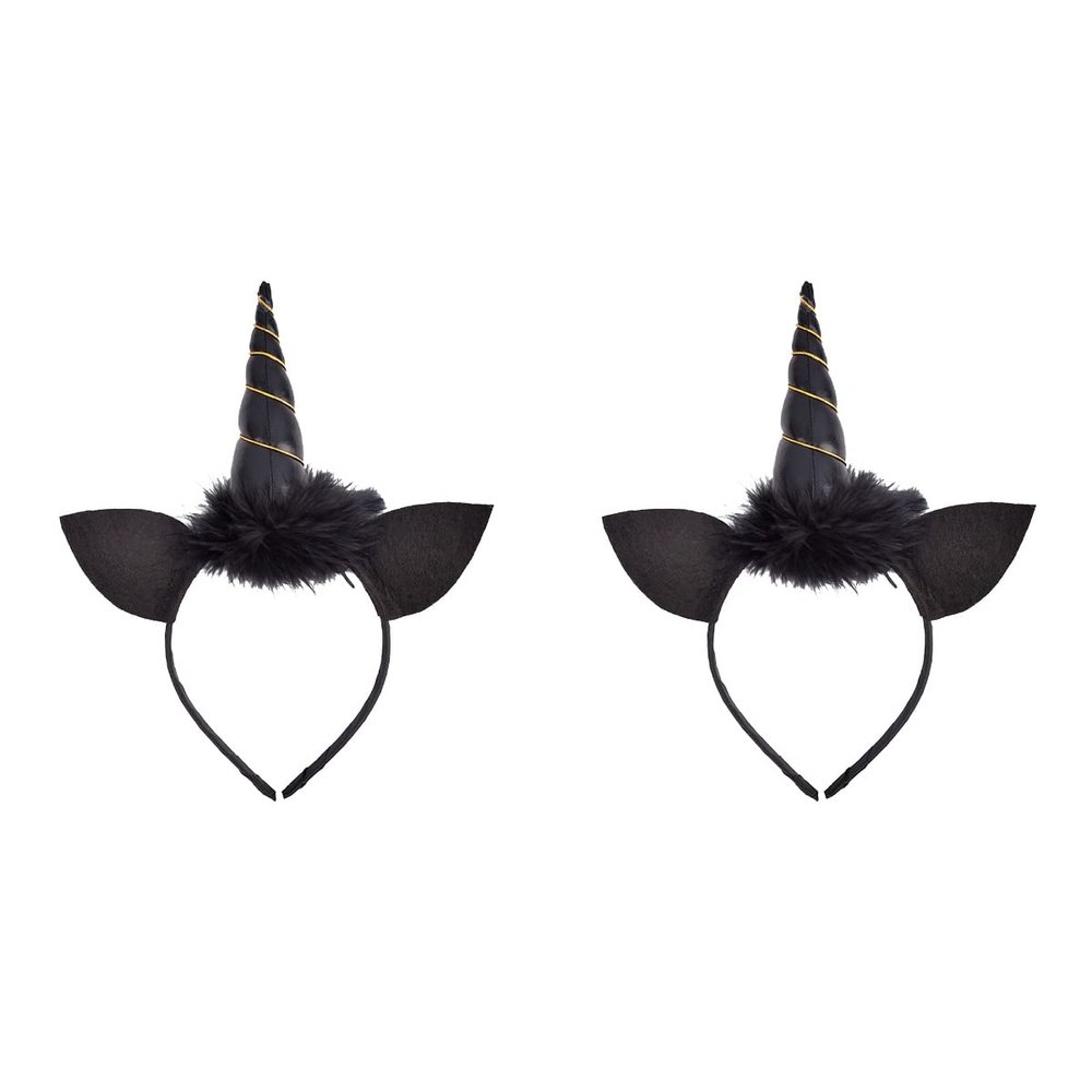 Abaodam Halloween Unicorn Headband, Unicorn Horn Headbands Unicorn Party Supplies Hair Hoops Headwear for Halloween Christmas Birthday Cosplay Costume 2PCS (Black)