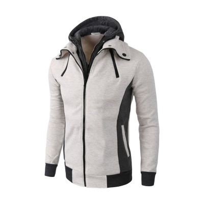 Maiyifu-GJ Men's Double Zipper Turtleneck Fleece Hoodie Lightweight Zip Up Hooded Jacket Long Sleeve Sweatshirt with Pocket (Light White,Large)