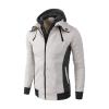 Maiyifu-GJ Men's Double Zipper Turtleneck Fleece Hoodie Lightweight Zip Up Hooded Jacket Long Sleeve Sweatshirt with Pocket (Light White,Large) view 1