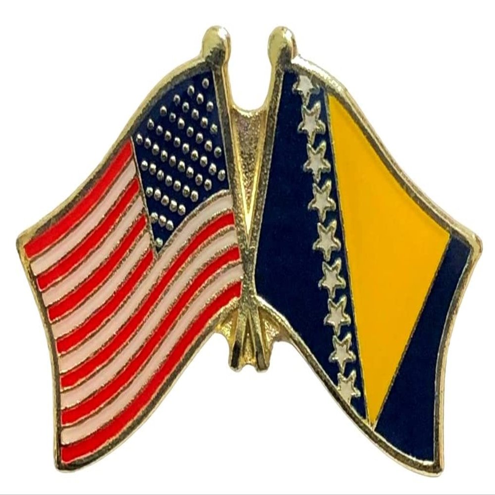 Bosnia Friendship Double Flag Lapel Pin US Crossed Emblem Tie and Hat Pin Badge