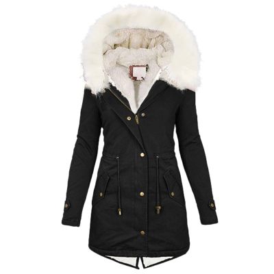 TIMIFIS Coats for Women Winter 2024 Oversized Puffer Jacket Thicken Lined Overcoat Fleece Warm Outerwear with Fur Hood