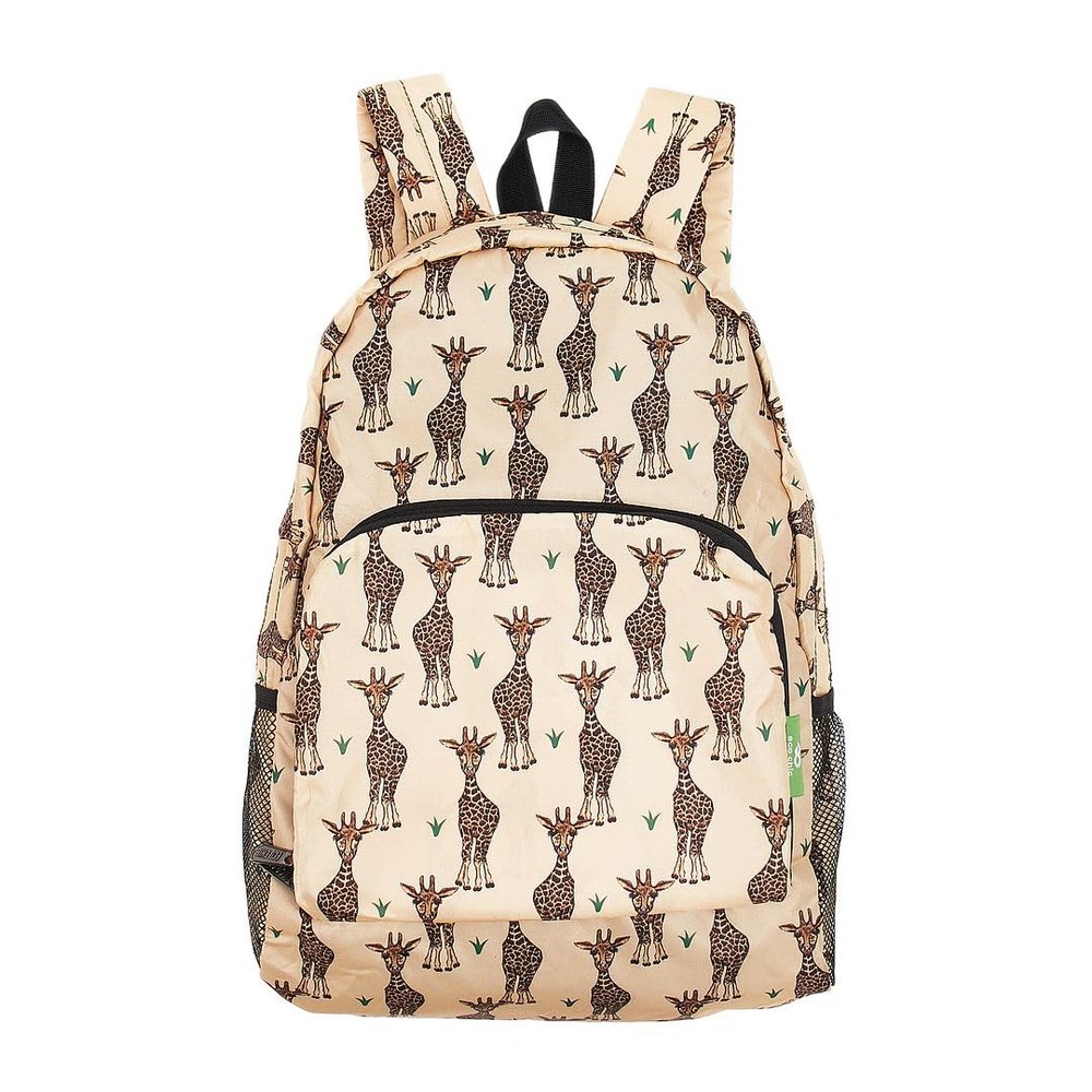 ECO CHIC Hiking Lightweight Packable Backpack - Foldable Daypack for Travel & Hiking & Outdoor Adventures - Waterproof Backpack from Recycled Materials (Giraffes Beige)