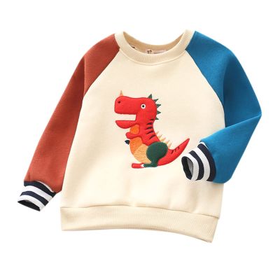 AnFeng Toddler Boy Fall Clothes Kids Childr Toddler Cute Cartoon Long Sleeve Patchwork Striped Thick Pullover Sweatshirt