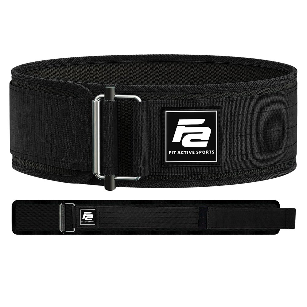 Fit Active Sports Self-Locking Weight Lifting Belt | Premium Weightlifting Belt for Cross Training & Power Lifting | Fast Locking Release Mechanism for Fitness and Power Lifting | Black, Large