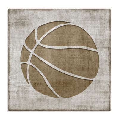 Stupell Industries 'Rustic Basketball Silhouette Shape Sports Team Ball ', Canvas Art, 17 x 17 Inches, Easy to Hang and Sturdy, Made in USA, by Natalie Carpentieri