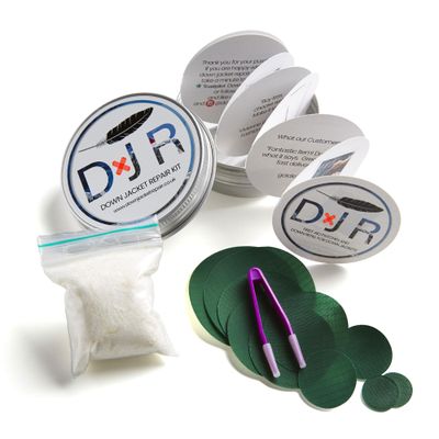 KIT-in-A-TIN - Repair Patches and Goose Down Top-Up for Down Jackets and Sleeping Bags (Bottle Green)