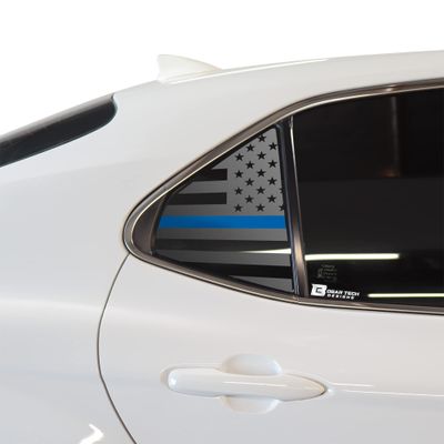 Bogar Tech Designs - Precut American Flag Rear Side Quarter Window Vinyl Decals Fits Toyota Camry 2018-2024, Thin Blue Line