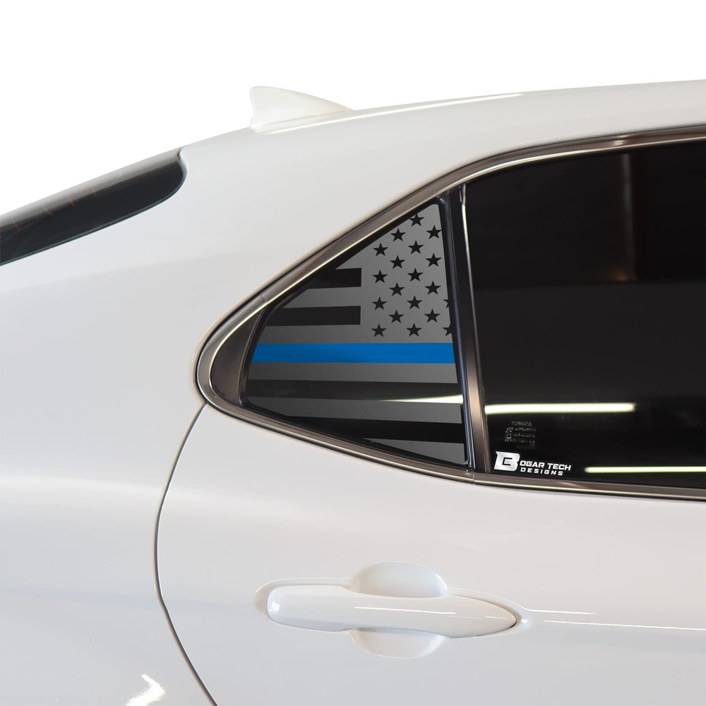Bogar Tech Designs - Precut American Flag Rear Side Quarter Window Vinyl Decals Fits Toyota Camry 2018-2024, Thin Blue Line