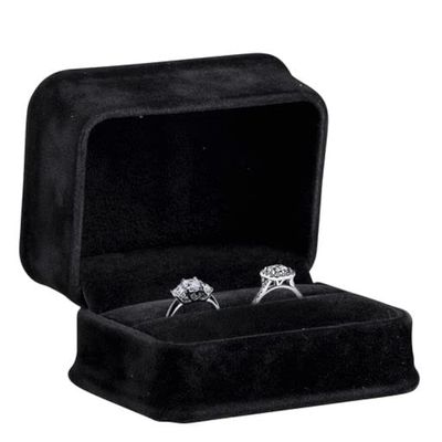 Allure - Rich Suede Black Luxury Ring Box With Double Ring Slot, Elegant Diamond Ring Case, With Black Velour Interior, Jewelry Display Gift Box, For Unique Proposal Or Wedding