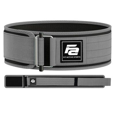 Fit Active Sports Self-Locking Weight Lifting Belt | Premium Weightlifting Belt for Cross Training & Power Lifting | Fast Locking Release Mechanism for Fitness and Power Lifting |Grey, Medium