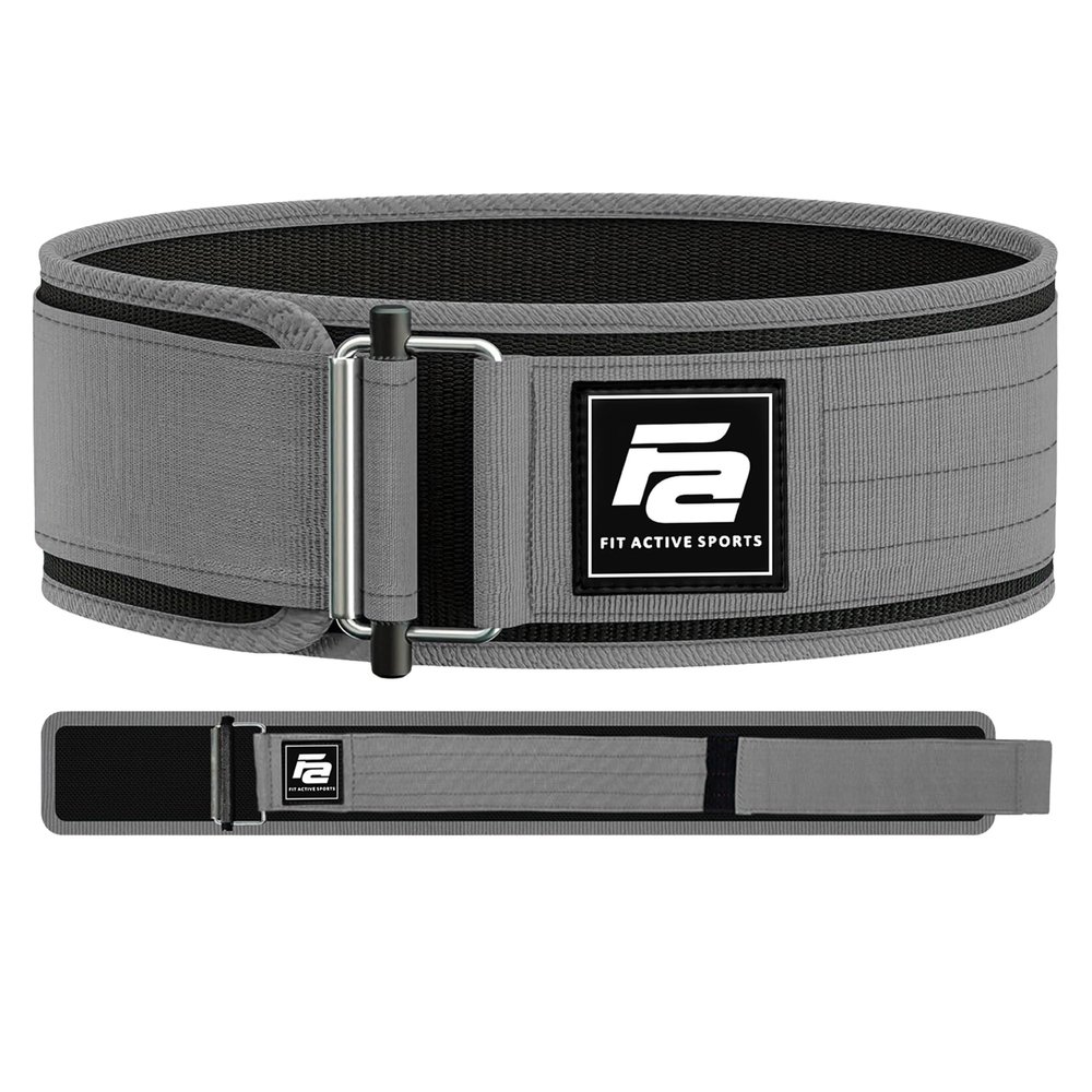 Fit Active Sports Self-Locking Weight Lifting Belt | Premium Weightlifting Belt for Cross Training & Power Lifting | Fast Locking Release Mechanism for Fitness and Power Lifting |Grey, Medium