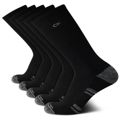 Calvin Klein Mens Crew Socks - 5 Pack Moisture-Wicking Cushioned Crew Athletic Socks for Men for Training & Running, Size 7-12, All Black