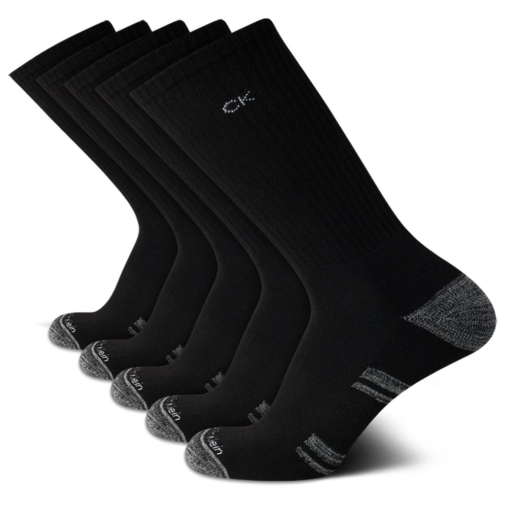 Calvin Klein Mens Crew Socks - 5 Pack Moisture-Wicking Cushioned Crew Athletic Socks for Men for Training & Running, Size 7-12, All Black