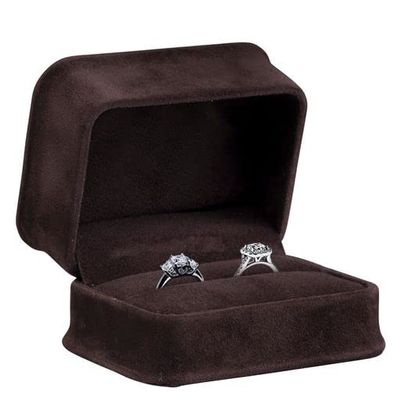 Allure - Rich Suede Brown Luxury Ring Box With Double Ring Slot, Elegant Diamond Ring Case, With Brown Velour Interior, Jewelry Display Gift Box, For Unique Proposal Or Wedding