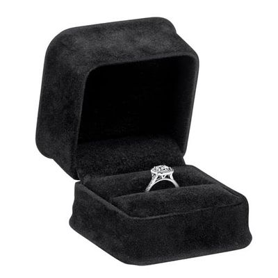 Allure - Rich Suede Black Luxury Ring Box, Elegant Diamond Ring Case, With Black Velour Interior, Jewelry Display Gift Box, For Unique Proposal, Engagement Or Wedding.