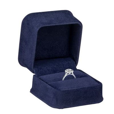 Allure - Rich Suede Navy Blue Luxury Ring Box, Elegant Diamond Ring Case, With Blue Velour Interior, Jewelry Display Gift Box, For Unique Proposal, Engagement Or Wedding.