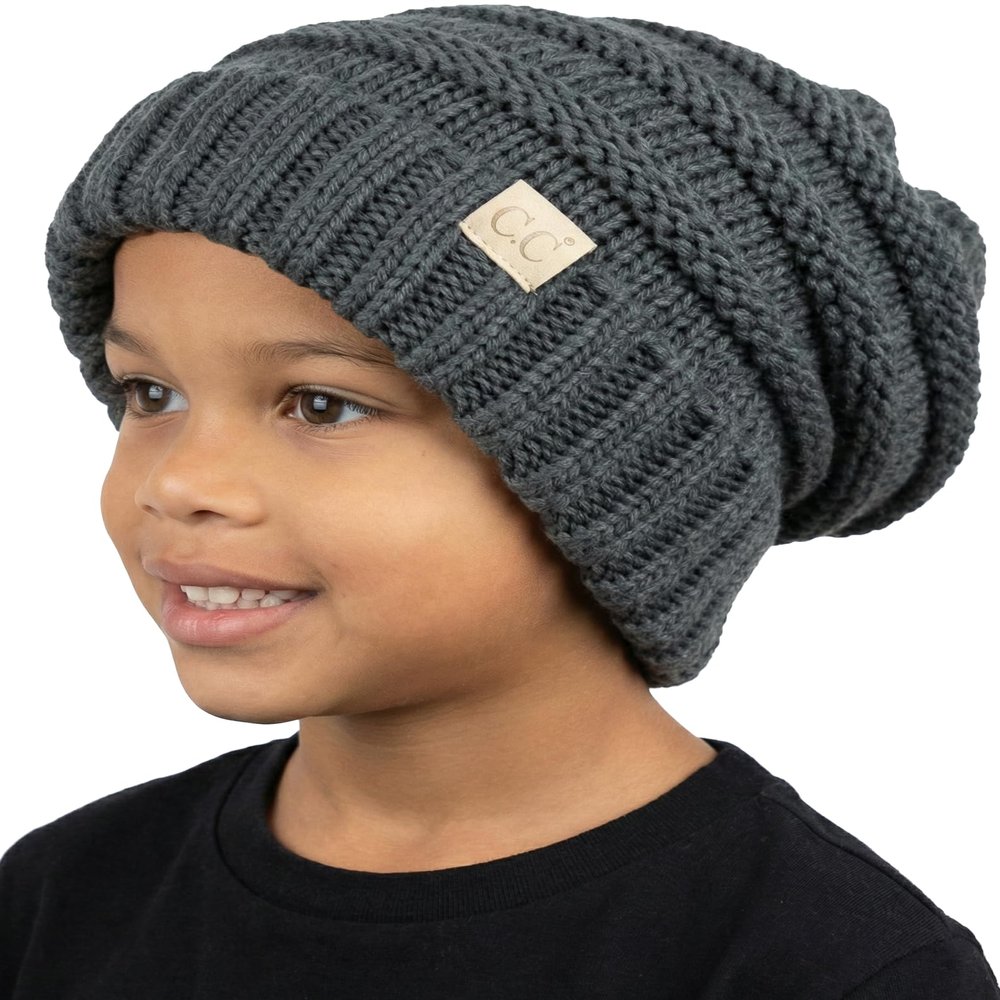 Funky Junque Kids Oversized Slouchy Beanie - Dark Melange Grey